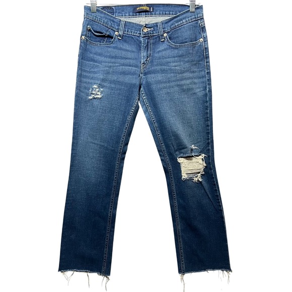 Y2K Levi's 524 Too Superlow Jeans Distressed Raw Hem Low Rise‎ Size 7 Short - Picture 1 of 10